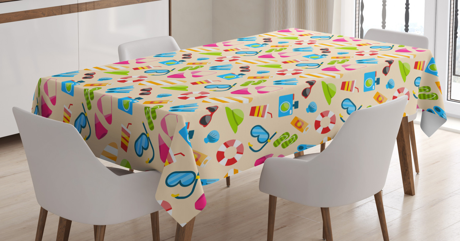 Flip Flop Tablecloth, Beach Vacation Elements Sunglasses Camera