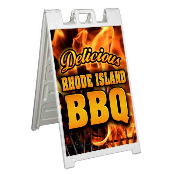 Rhode Island BBQ (24" X 36") Standard A-Frame Signicade, Includes Decal Applied To Stand
