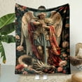 thumbnail image 5 of Archangel Michael & Dragon Design Non-Woven Throw Blanket Twill Weave Hand Wash Only All Seasons Comfort Reversible Flannel for Bed Sofa Camping Multiple Sizes Available, 5 of 7