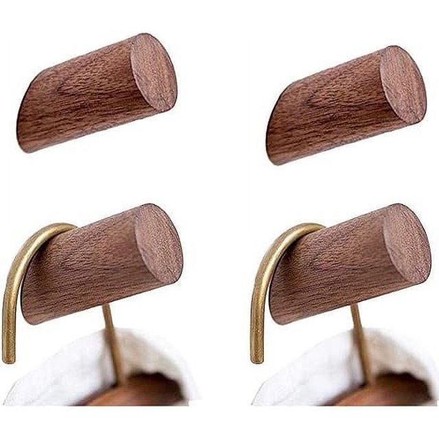 Ganchos de pared de madera, paquete de 4 ganchos para abrigos montados en la pared - Ganchos de madera rústicos - Ganchos para colgar toallas de baño Percha de ropa (madera de nogal negro) 6 cm * 3 c