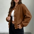 thumbnail image 5 of Karymi Button‑Down Fake Sherpa Fleece Jacket, Solid Stand Collar Long Sleeve Casual Short Outerwear with Side Pockets, 5 of 6