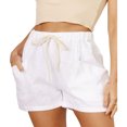 thumbnail image 1 of Pantalones cortos informales sueltos para mujer, pantalones cortos elásticos de cintura alta con cordón y bolsillos laterales, pantalones cortos informales de verano para mujer, 1 of 6