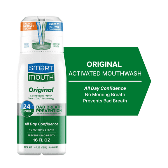 SmartMouth The Original Activated Dual-Solution Breath Rinse Mouthwash, Fresh Mint, 16 fl oz, Adult