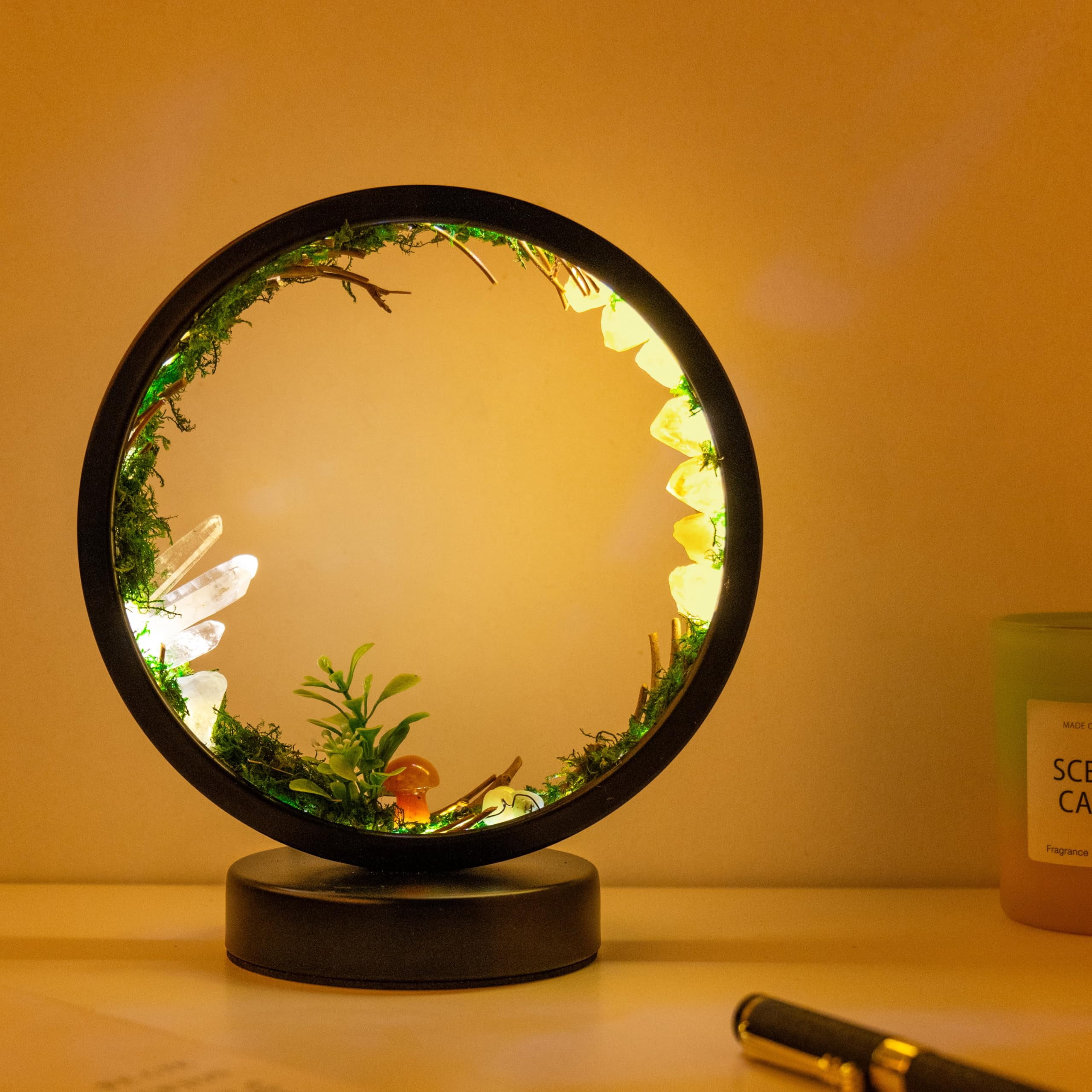 Runyansghi Forest Style Bedroom Night Light USB Port 3 Colours Dimming Mode Bedside Lamp Natural Clear Quartz Single Crystal Healing Crystal Night Lamp for Bedroom Office Home Decor Gift