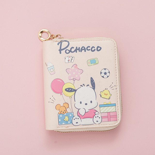 Sanrio Pochacco-monedero pequeño de dibujos animados para estudiantes, cartera corta con cremallera, paquete de tarjetas, Cartera de moda de dibujos animados Kawaii, tarjeta bancaria