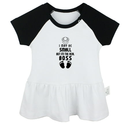 

I May Be Small But I m the Real Boss Funny Dresses For Baby Newborn Babies Skirts Infant Princess Dress 0-24M Kids Graphic Clothes (Black Raglan Dresses 0-6 Months)