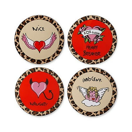 - Betsey Johnson Set of 4 Ceramic Naughty and Nice Coaster Set