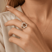 Adjustable Green CZ Ring for Women, Gold Tone Copper Cluster Ring