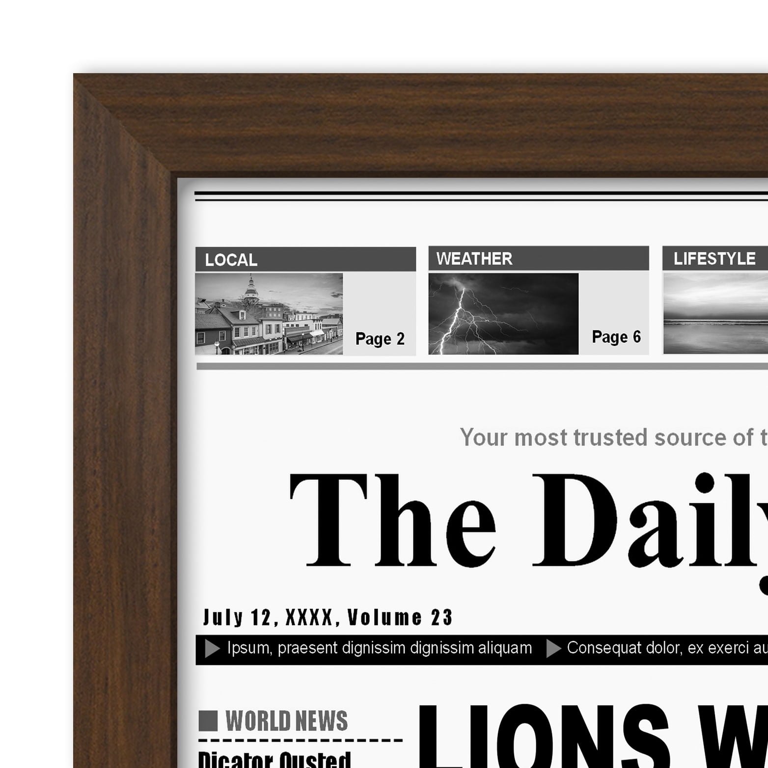 Americanflat 11x22 Newspaper Frame in Walnut - Assorted Media Cover Frame - Hanging Hardware Included - Fits 11x22 Inch Newspapers