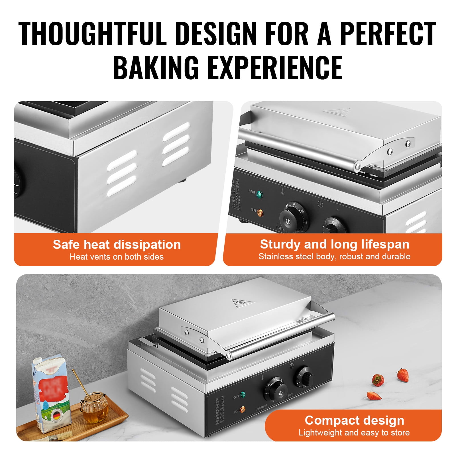 KFFKFF Commercial Waffle Makers, Stainless Steel, 15x14x9.1in, Silver