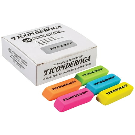 Ticonderoga Neon Wedge Eraser, 30 Count