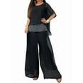 thumbnail image 2 of Women'S 2 Piece Outfits Set Glitter Top Wide Leg Pants Casual Crew Neck Sequin Suit Black XXXL, 2 of 8