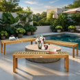 thumbnail image 5 of Hommoo 52" Teak-Colored Solid Acacia Wood Outdoor Dining Bench, Weather-Resistant, Patio Bench for Backyard, Garden & Patio, Natural, 5 of 7