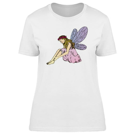 Pink Dress Young Fairy Sitting T-Shirt Women -Image by Shutterstock, Female Large