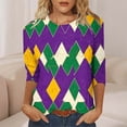 thumbnail image 6 of Byworldtasic Women's Carnival Sequins Top Casual Print Round Neck 3/4 Sleeve T-shirt Mardi Gras Blouse, 6 of 6