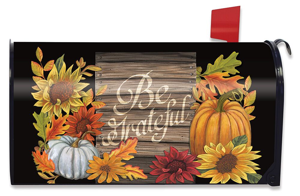 Be Grateful Autumn Magnetic Mailbox Cover Thanksgiving Floral Fall Standard