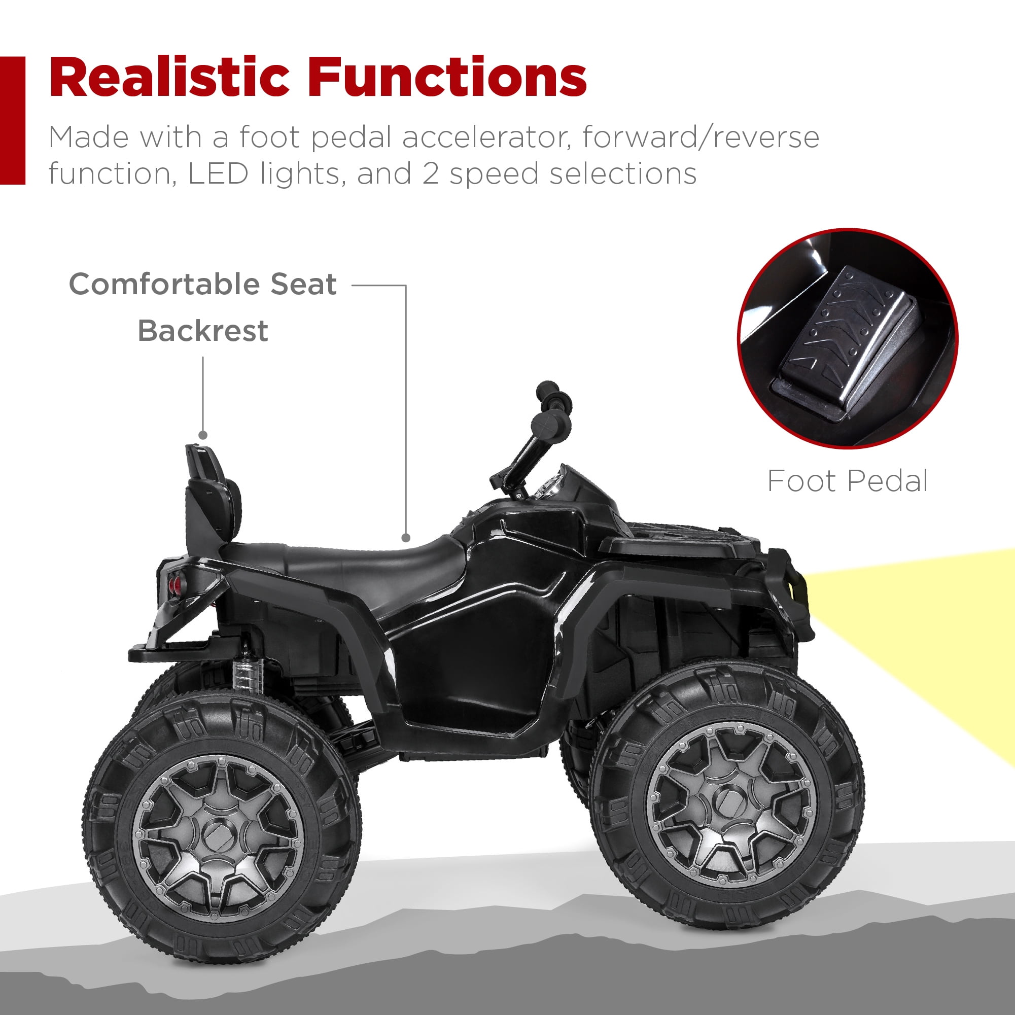 Best Choice Products 12V Kids Ride-On ATV Quad w/ Bluetooth, 3.7mph Max, Treaded Tires, LED Lights, Radio - Black - 3
