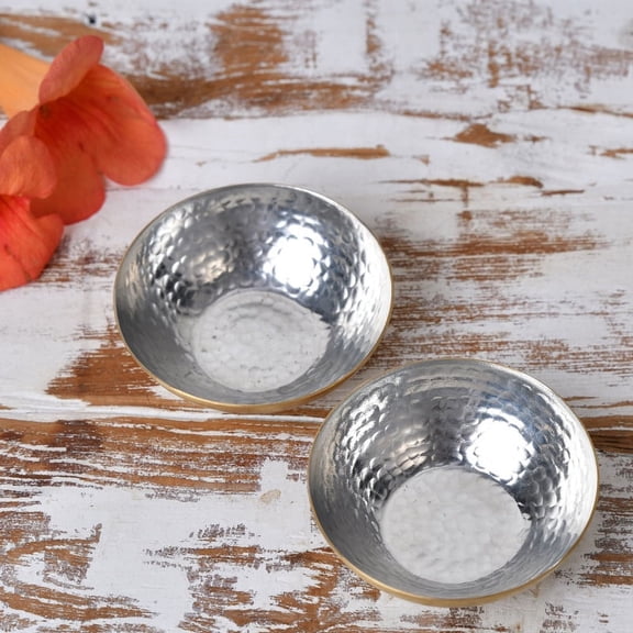 De Kulture Works Hand Hammered Antique Brass Nut Serving Bowl, Set of 2, 3 inches Diameter