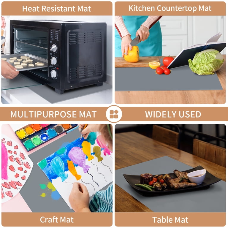 Silicone Counter Mats Set Of 2 - Heat Resistant, Non-Slip Protector For Kitchen Counters, 15.7 X 23.6 Inches, Black