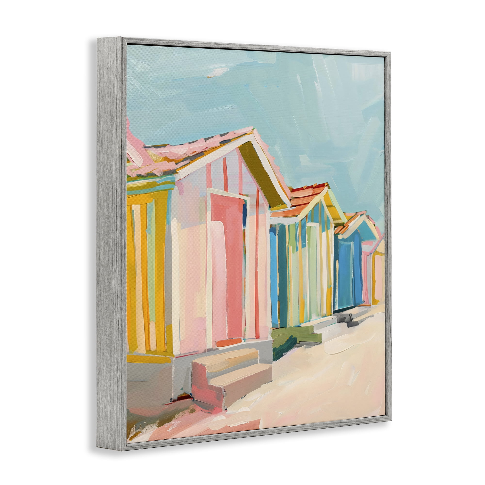 Stupell Industries Striped Beach Bungalows Gray Framed Giclee Art, design by The Prints Vibe
