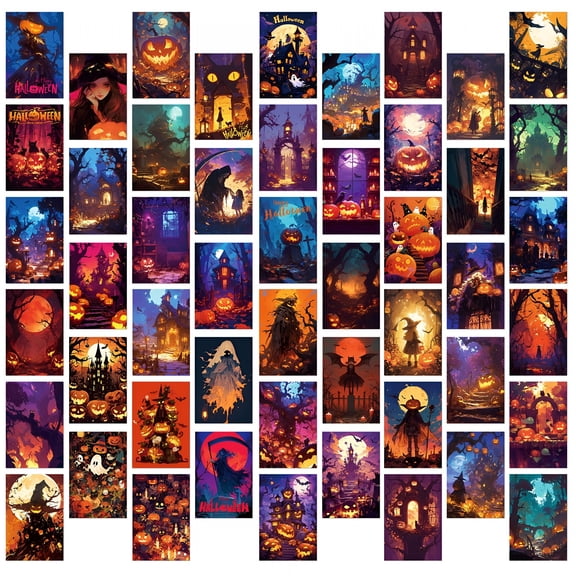 CCOCC Halloween Vintage Cards with 50 Pcs Envelopes Retro Greeting Card Funny Halloween Postcards Assorted Happy Fall Note Cards for Classroom Home Office Business Supplies