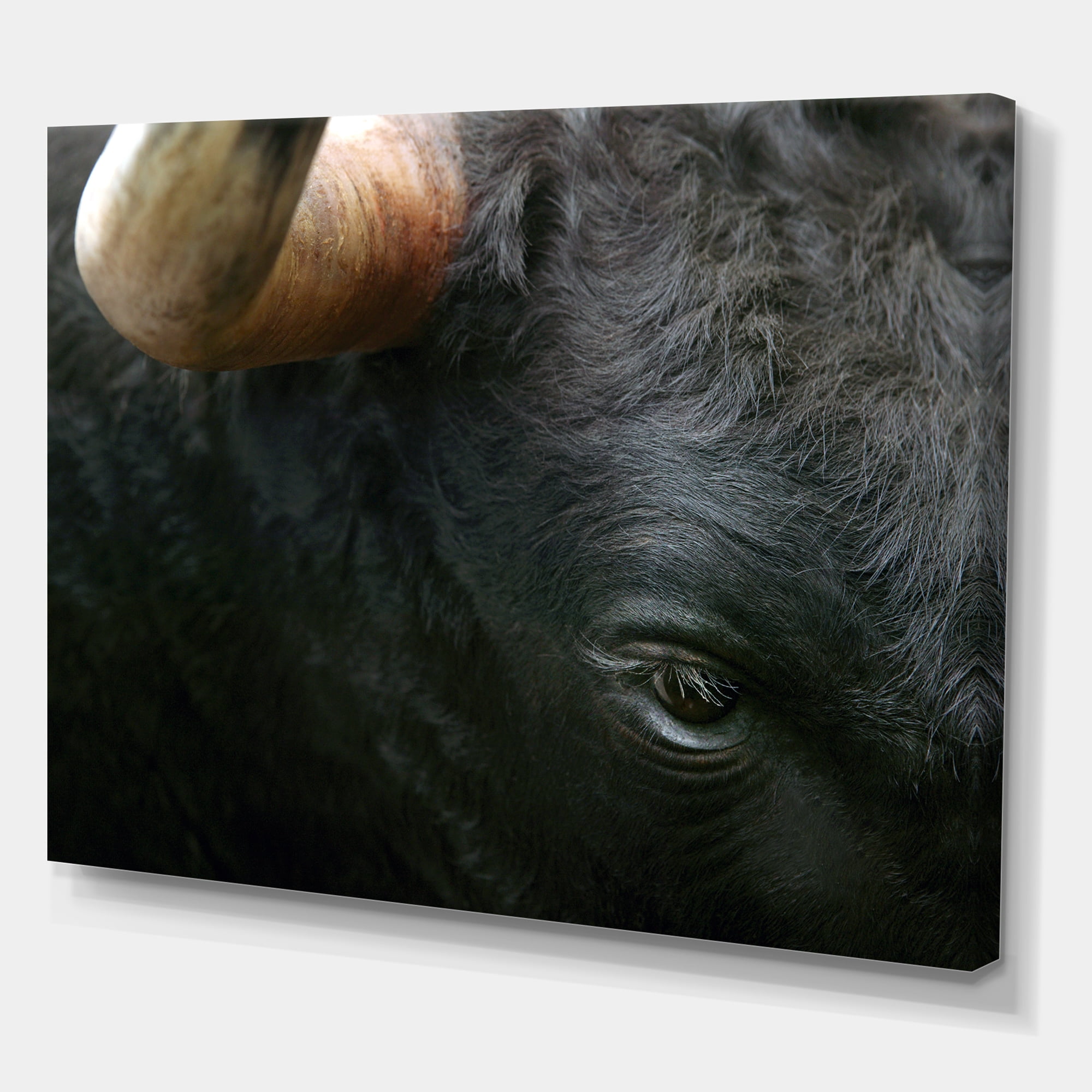 Designart ' Close-Up Of Eye Fighting Bull Head ' Farmhouse Canvas Wall Art Print