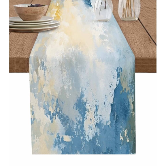 Table Runner 72 Inches Long for Kitchen Dining, Blue Yellow Dresser Scarf Farmhouse, Dining Table Decorations for Wedding/Parties, Modern Vintage Oil Painting Abstract 16 x 72 In