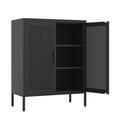 thumbnail image 6 of AENKYO Heavy-Duty Steel Cabinet with Ventilated Grid Doors & Gold Handle, Adjustable Shelves, for Home & Office, Black, 6 of 8