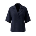 thumbnail image 4 of VEKDONE Cotton Shirts for Women Deep V Neck Collared Shirt Summer 3/4 Length Sleeve Tunic Tops Dressy Solid Color Loose Fit Work Blouse Navy L, 4 of 6