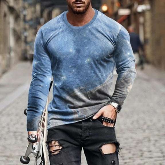 jsaierl Mens Long Sleeve Shirts 3D Graphic Tee Street Fashion Crew Neck Tops Slim Fit Muscle T Shirts