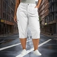 thumbnail image 2 of Capri Pants for Women Plus Size Summer Solid Color Straight Leg Elastic Waist Fashion Beach Casual Cargo Pants with Pocket Outdoor Sport Cropped Pants Workwear L-5XL, 2 of 9