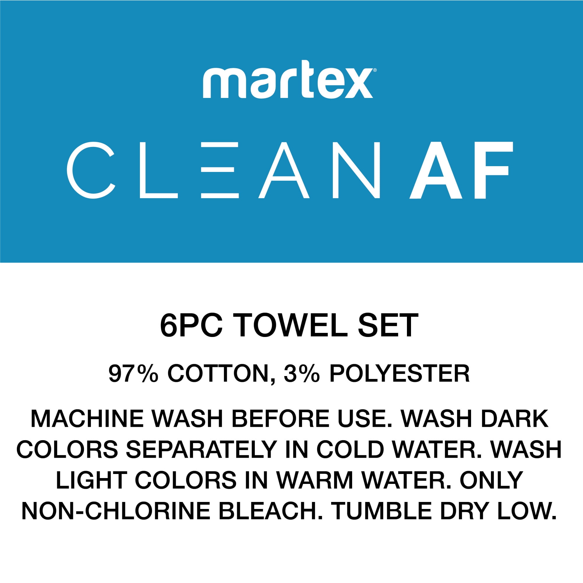 Martex Clean AF Antimicrobial Bath Towel Set, Blue, 6 Piece