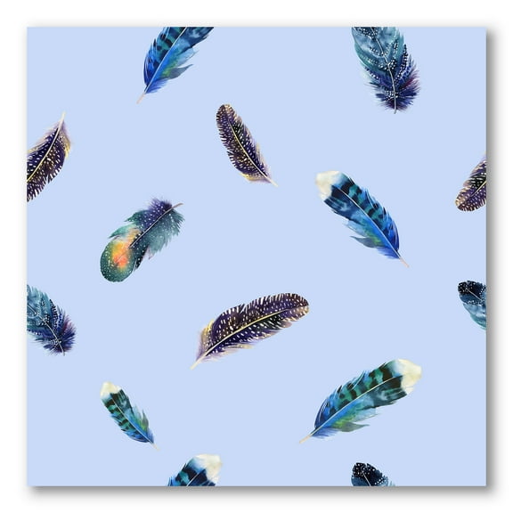 Designart ' Blue Feathers Boho Ethnic ' Bohemian & Eclectic Canvas Wall Art Print