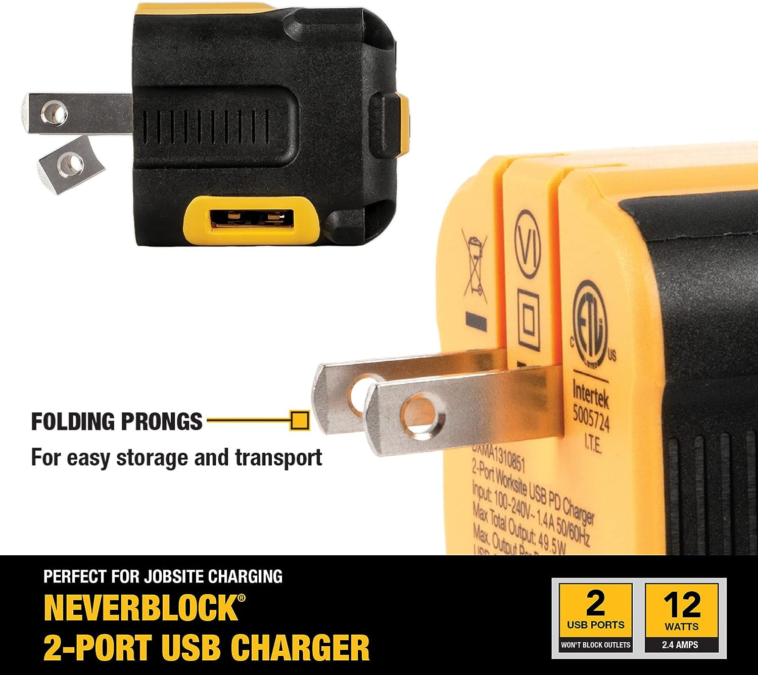 DeWalt 131 0849 DW2 USB Charger, 2-Port - Quantity 1