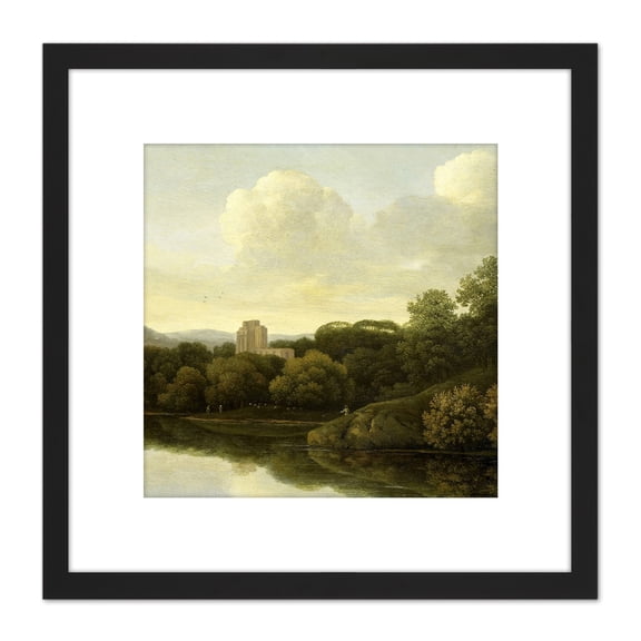 De Lagoor Wooded Landscape River 8X8 Inch Square Wooden Framed Wall Art Print Picture with Mount