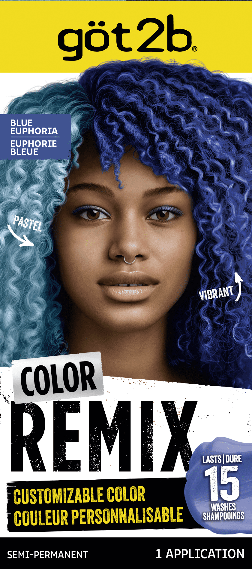 Got2b Color Remix, Customizable Semi-Permanent Hair Color, Blue Euphoria, 1 Pack/50 ml