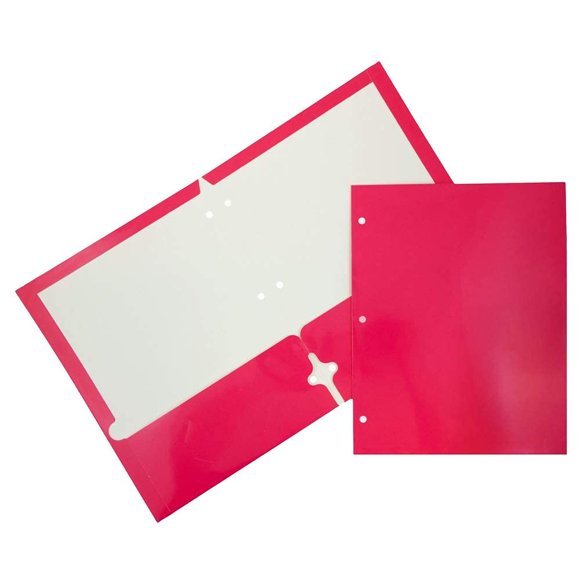 Jam Paper Carpetas Escolares Laminadas Con Dos Bolsillos, Brillantes, Perforadoras, 3 Agujeros, Tamaño Carta, Rosa Fuerte Fucsia De Alto Brillo, Paquete De 6