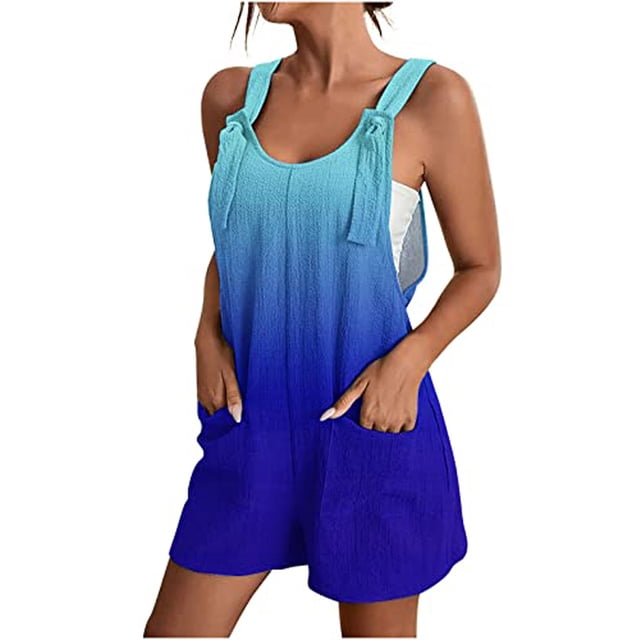 Fortune Combinaisons Amples pour Femmes Salopette à Bretelles Shorts Dégradés Combinaisons avec Poches