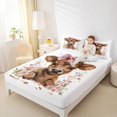 thumbnail image 3 of jejeloiu Highland Cow Floral Bow Queen Sheet Sets Kids,Farm Print Bed Set,4-Piece, 3 of 6