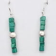 thumbnail image 1 of Exotic! Malachite Cube Beads Sterling Silver Earrings! | 1 7/8 inch Long |, 1 of 7