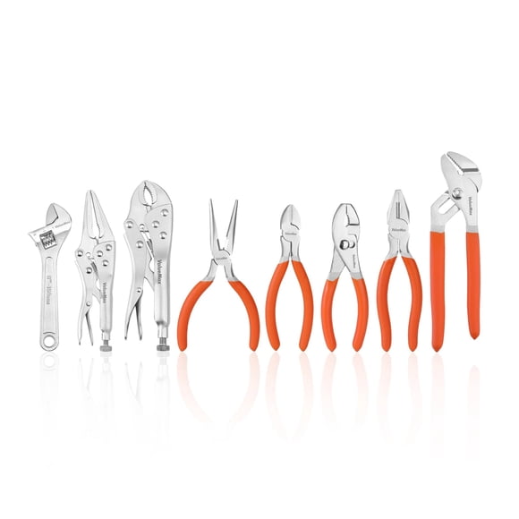 ValueMax Ensemble de Pinces et Clés 8 Pcs, Comprend Pinces Linesman, Pinces Verrouillables, Pinces pour Nez, Pinces pour Rainures, Antidérapantes, Largement Utilisées
