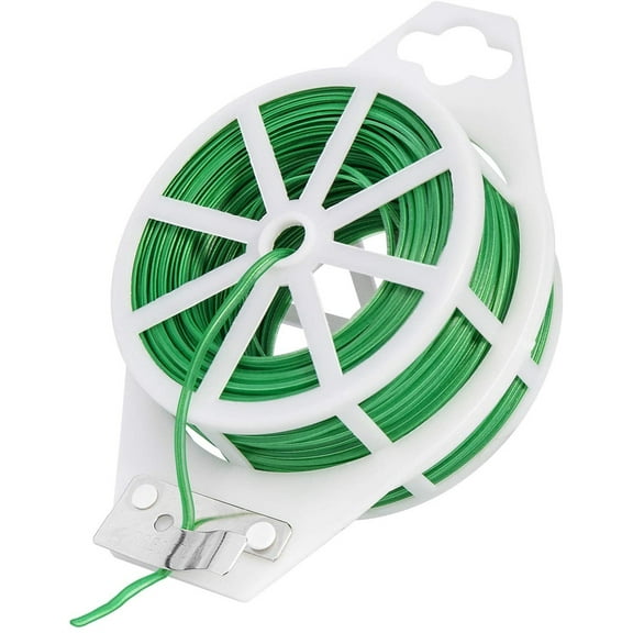 NOGIS 328 Feet PE-Coated Twist Tie, Roll Spool Dispenser with Cutter Secure Garden Plant Multi-Function Cable Snack Tie, Green