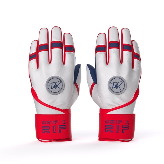 Drip & Rip Baller Series Premium Long Cuff Batting Gloves for Baseball and Softball in Youth and Adult Sizing (Flags, Adult Medium)