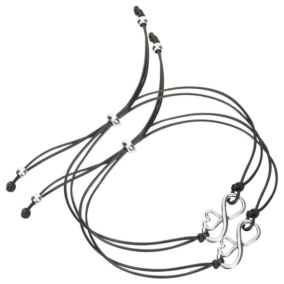 UPGRATOR Matching Bracelets Mom And Daughter Heart Charm Black 2Pcs 5.7x0.8In