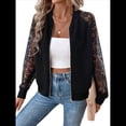 thumbnail image 3 of Chaqueta de Mujer con Encaje en Contraste y Cremallera, Larga Raglán, para Otoño Negro XL, 3 of 10