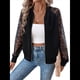 thumbnail image 3 of Chaqueta de Mujer con Encaje en Contraste y Cremallera, Larga Raglán, para Otoño Negro XXL, 3 of 10