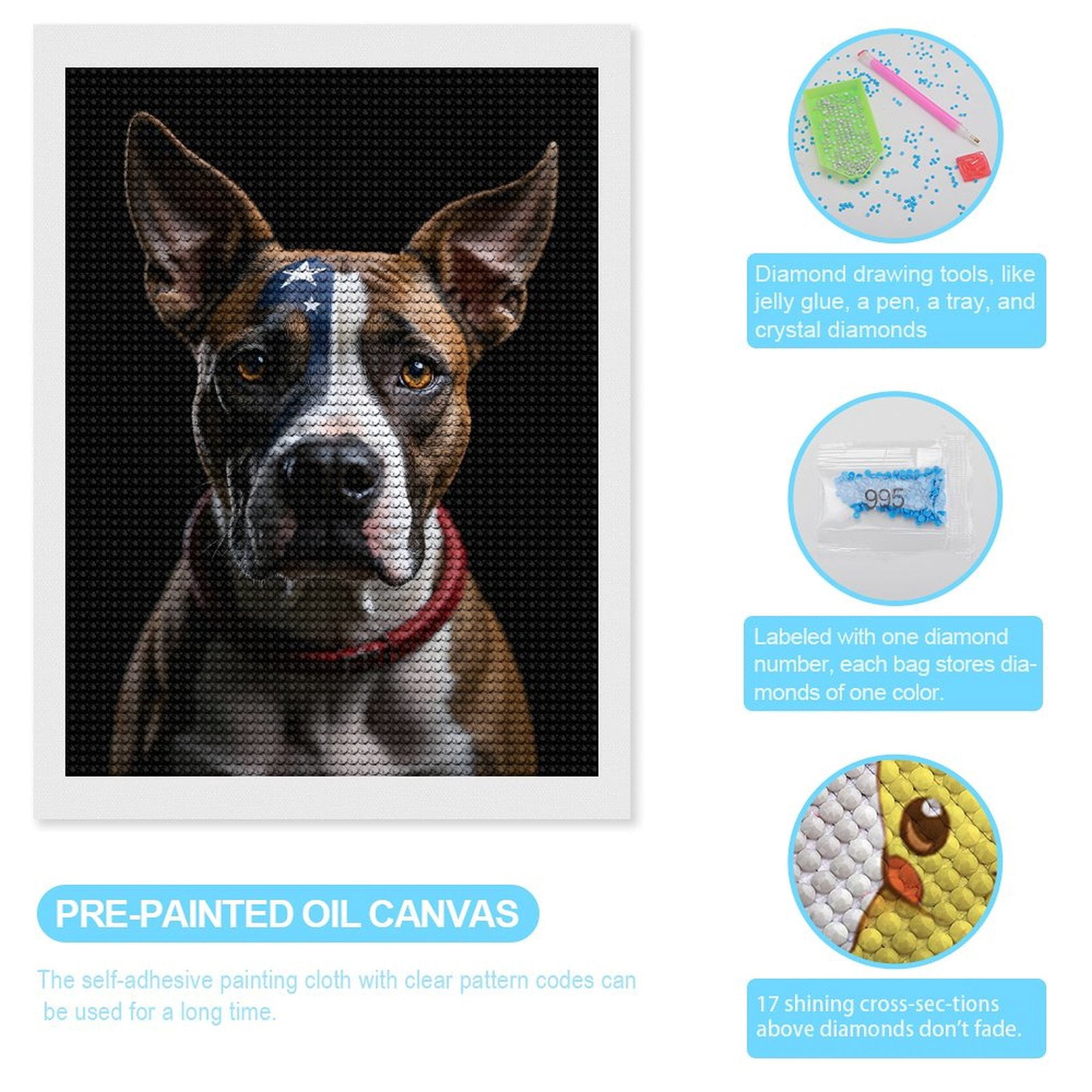 Diamond Art Kits for Adults, Dog Face Stars Dark Background 5D Diamond Painting Kits for Adults Beginners, DIY Full Drill Diamond Painting, Gem Art and Crafts 12x16