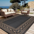 thumbnail image 3 of Memoryfield 9' x 12' Outdoor Rug Waterproof, Reversible Plastic Straw Patio Mat, Portable Rug for Deck, RV, Camping & Balcony, Black/Brown, 3 of 9