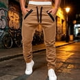thumbnail image 2 of Njagoc3 Plus Size Pants for Men | Drawstring Cuffed Joggers with Zippered Side Pockets & Seam Detail | Relaxed Loose Fit for Fall Daily Wear & Outdoor Activities，Khaki，L, 2 of 6