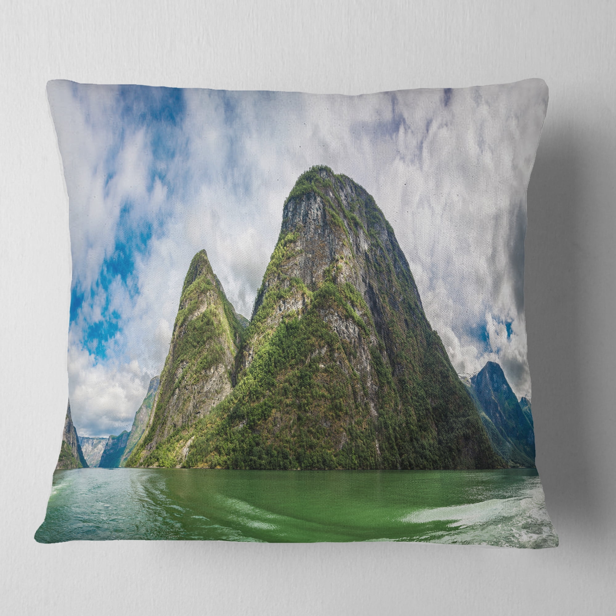 Designart View to Sognafjord in Norway - Landscape Photography Throw Pillow - 18x18
